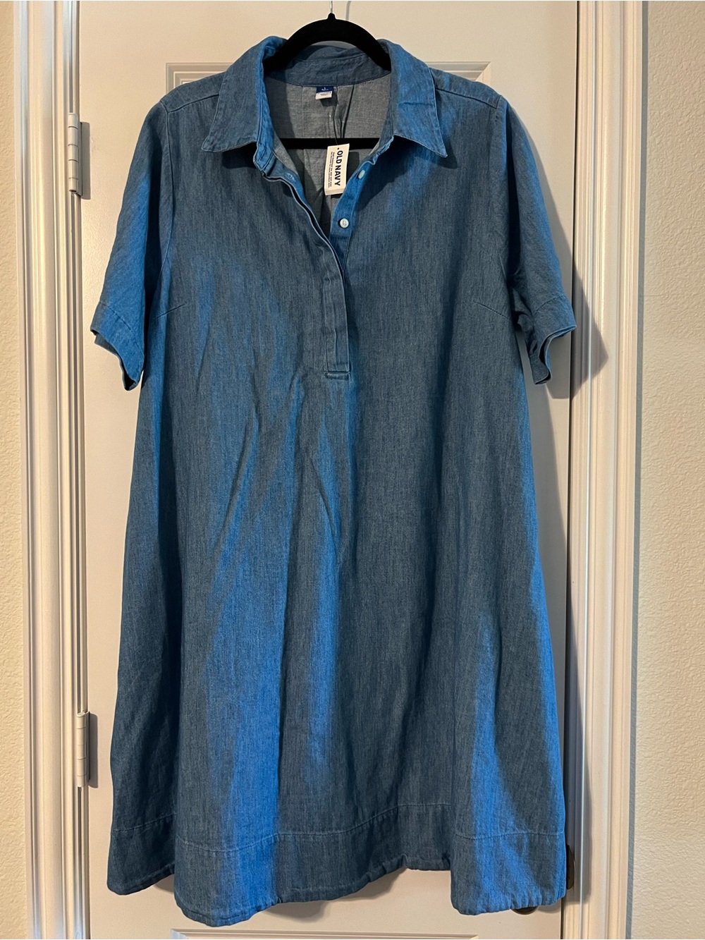 Denim Short-Sleeve Button-Down Shirt Dress